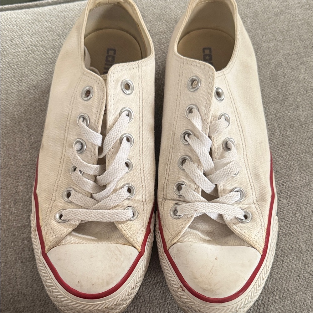 Converse Off-White Canvas Sneakers with Red Trim